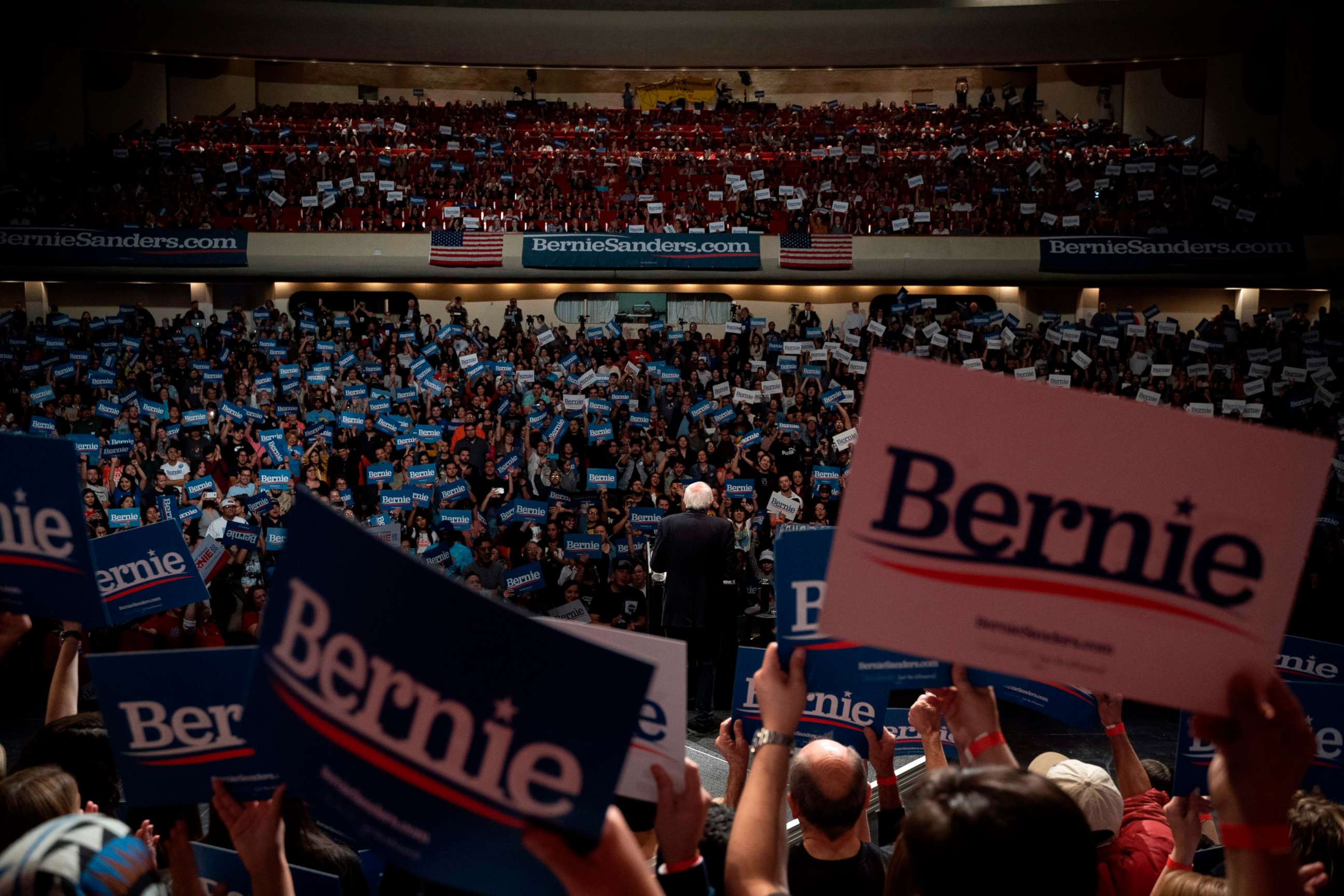 PHOTO: Democratic presidential hopeful Vermont Senator Bernie Sanders speaks during a rally at the Abraham Chavez Theater on February 22, 2020 in El Paso, Texas.