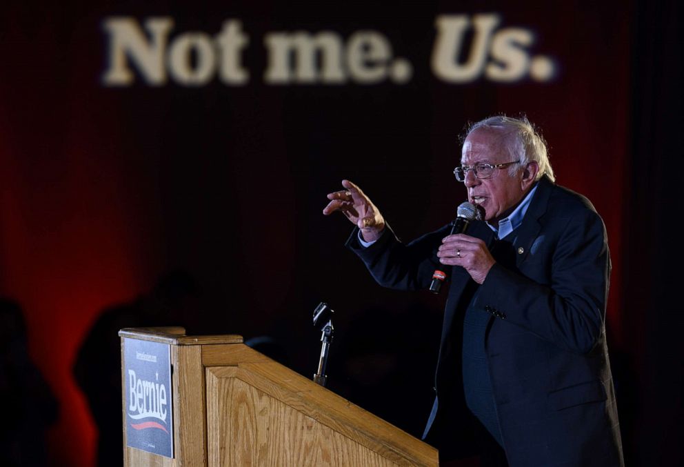 PHOTO: Sen. Bernie Sanders speaks at a New Year's Eve campaign event in Des Moines, Iowa, Dec. 31, 2019.