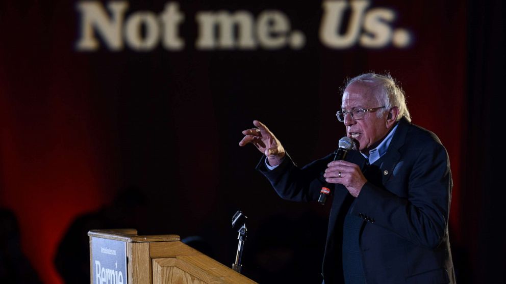 PHOTO: Sen. Bernie Sanders, I-Vt., speaks at a New Year's Eve campaign event in Des Moines, Iowa.