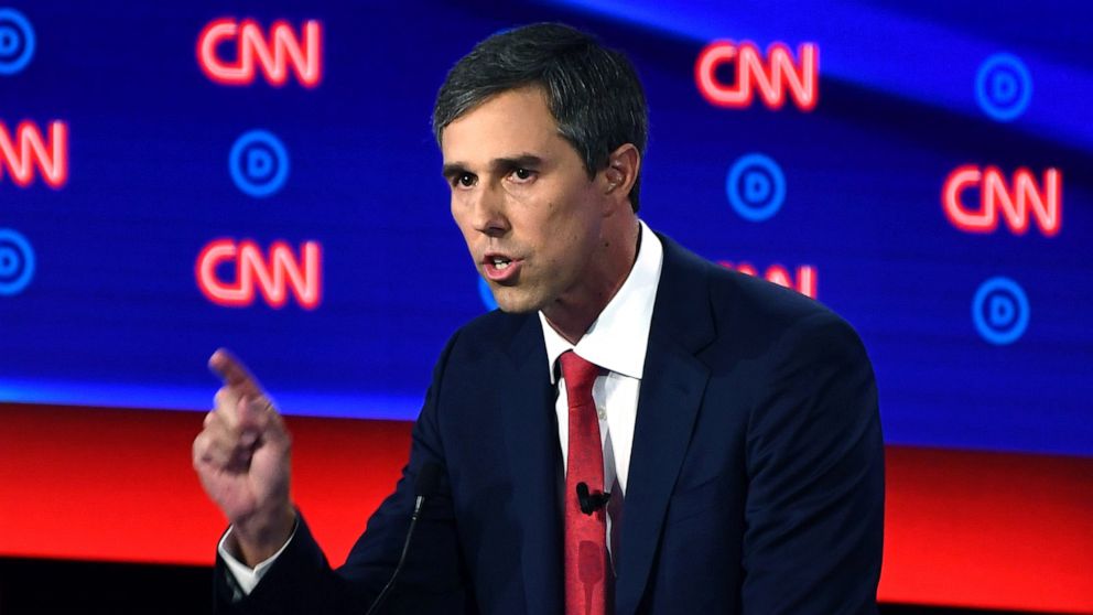 PHOTO: Democratic presidential hopeful former Rep. Beto O'Rourke delivers his closing statement during the first round of the second Democratic primary debate in Detroit, July 30, 2019.
