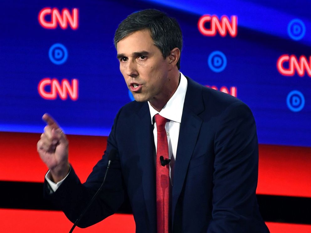 PHOTO: Democratic presidential hopeful former Rep. Beto ORourke delivers his closing statement during the first round of the second Democratic primary debate in Detroit, July 30, 2019.