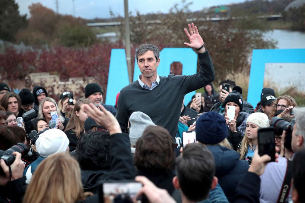 PHOTO: Democratic presidential candidate, former Rep. Beto O'Rourke (D-TX) addresses his supporters after announcing he was dropping out of the presidential race before the start of the Liberty and Justice Celebration, Nov. 1, 2019, in Des Moines, Iowa.