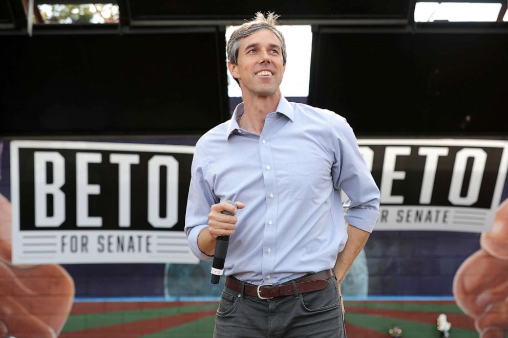 PHOTO: Senate candidate Rep. Beto O'Rourke (D-TX) addresses a campaign rally at the Pan American Neighborhood Park, Nov. 4, 2018, in Austin, Texas.