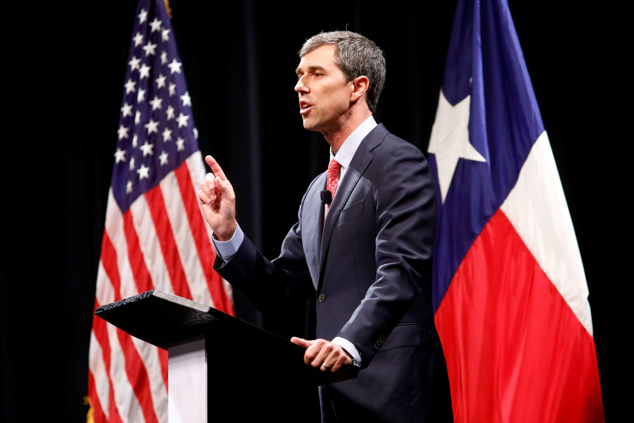 PHOTO: Rep. Beto O'Rourke makes a statement during a debate with Sen. Ted Cruz (not shown) at the Southern Methodist University in Dallas, Texas, Sept. 21, 2018.