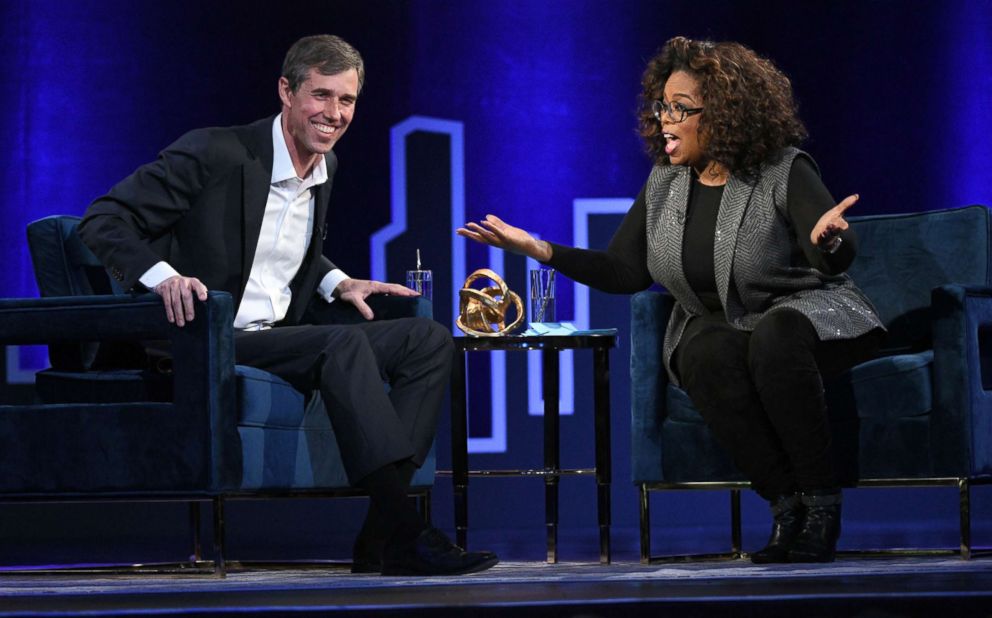 PHOTO: Beto O'Rourke and Oprah Winfrey talk during Oprah's SuperSoul Conversations at PlayStation Theater, Feb. 5, 2019 in New York City.