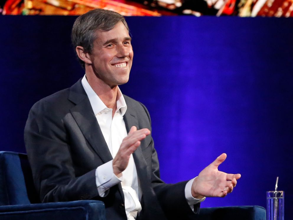PHOTO: Former Democratic Texas congressman Beto O'Rourke laughs as with Oprah Winfrey presses him to make the announcement that he is running for president during a live interview, Tuesday, Feb. 5, 2019, in New York.