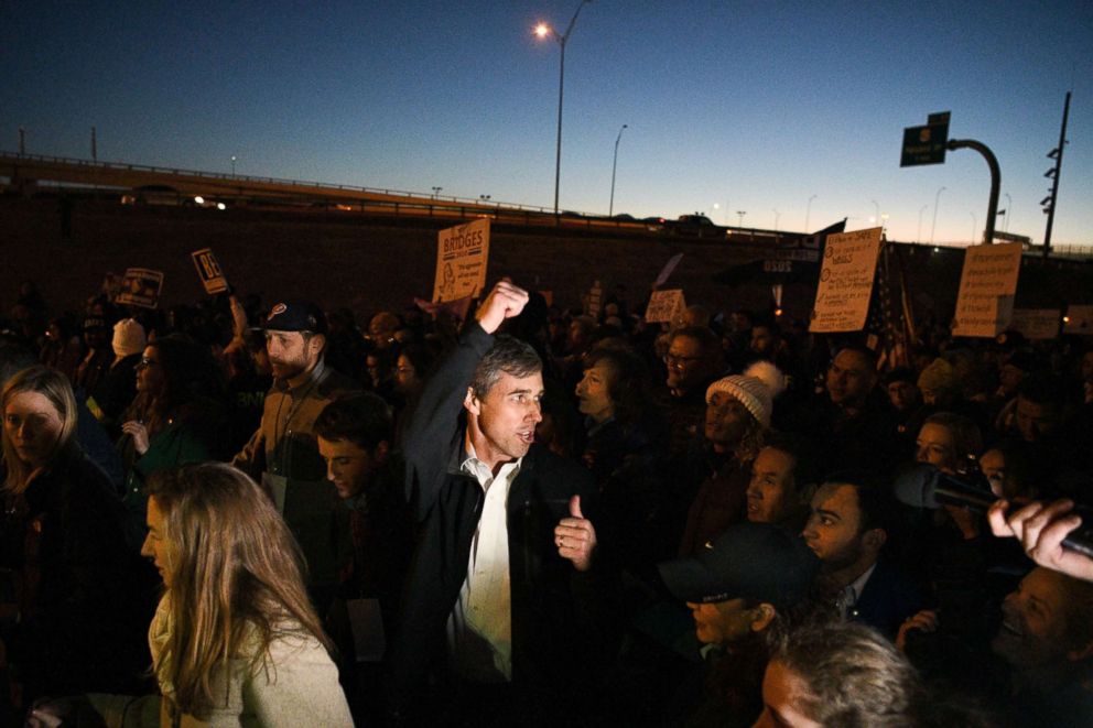 PHOTO: Beto O'Rourke, the Democratic former Texas congressman, participates in an anti-Trump march in El Paso, Texas, Feb. 11, 2019.