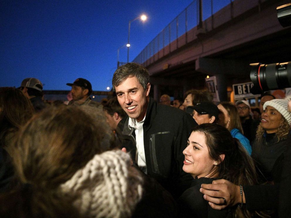 PHOTO: Beto ORourke, Democratic former Texas congressman, participates in an anti-Trump march in El Paso, Texas, Feb. 11, 2019.