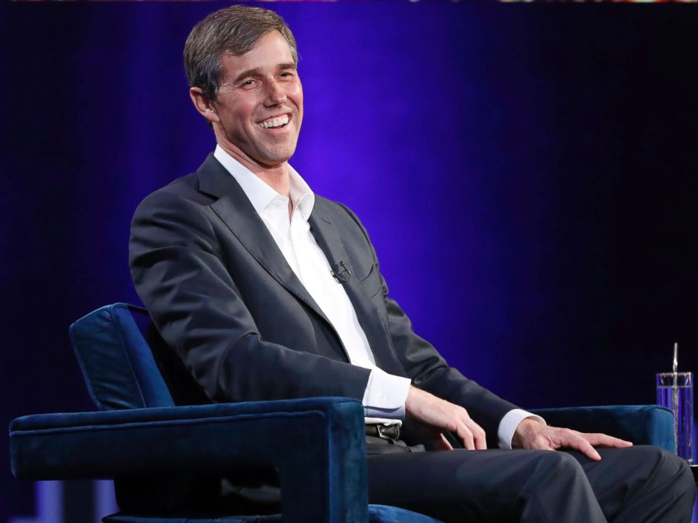 PHOTO: Former Democratic Texas congressman Beto ORourke laughs during an interview with Oprah Winfrey for Oprahs SuperSoul Conversations from Times Square, Feb. 5, 2019, in New York.