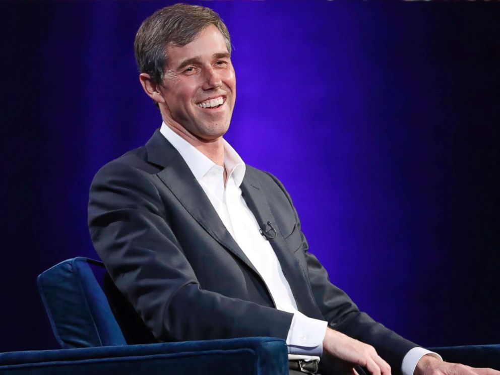 PHOTO: Former Democratic Texas congressman Beto O'Rourke laughs during an interview with Oprah Winfrey for "Oprah's SuperSoul Conversations from Times Square," Feb. 5, 2019, in New York.