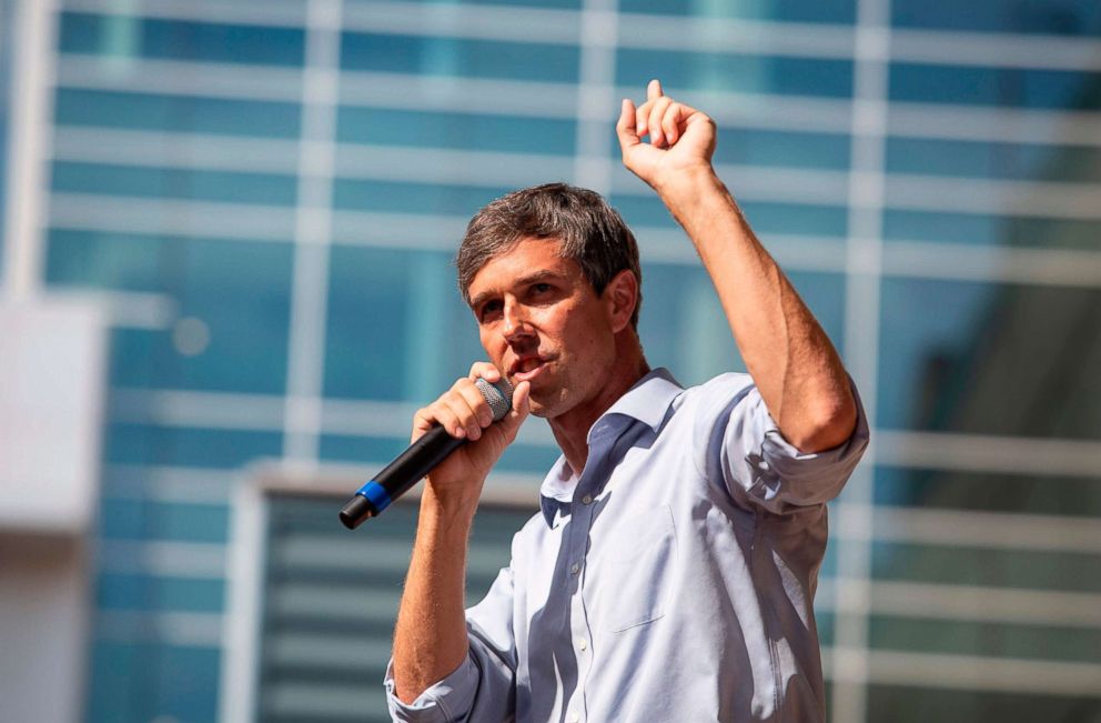 PHOTO: Representative Beto O'Rourke (D-TX) speaks during a campaign rally in Plano, Texas, on Sept. 15, 2018.