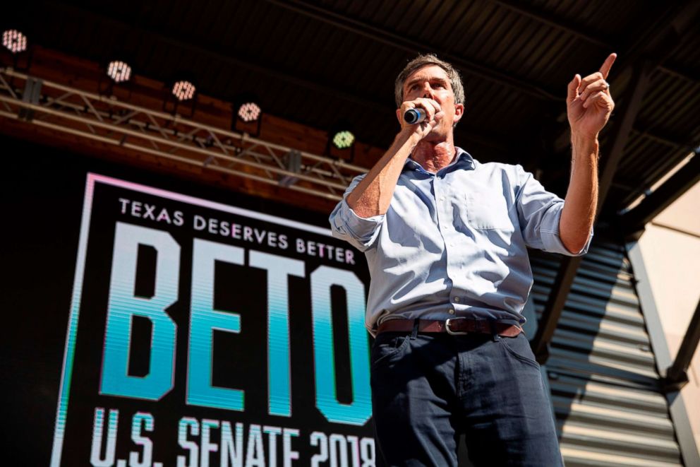 PHOTO: Representative Beto O'Rourke speaks during a campaign rally in Plano, Texas,  Sept. 15, 2018.