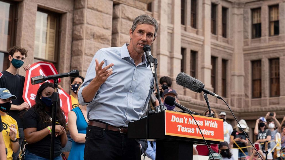 PHOTO: Former Rep. Beto O'Rourke speaks at the Texas Capitol building in Austin, May 8, 2021.