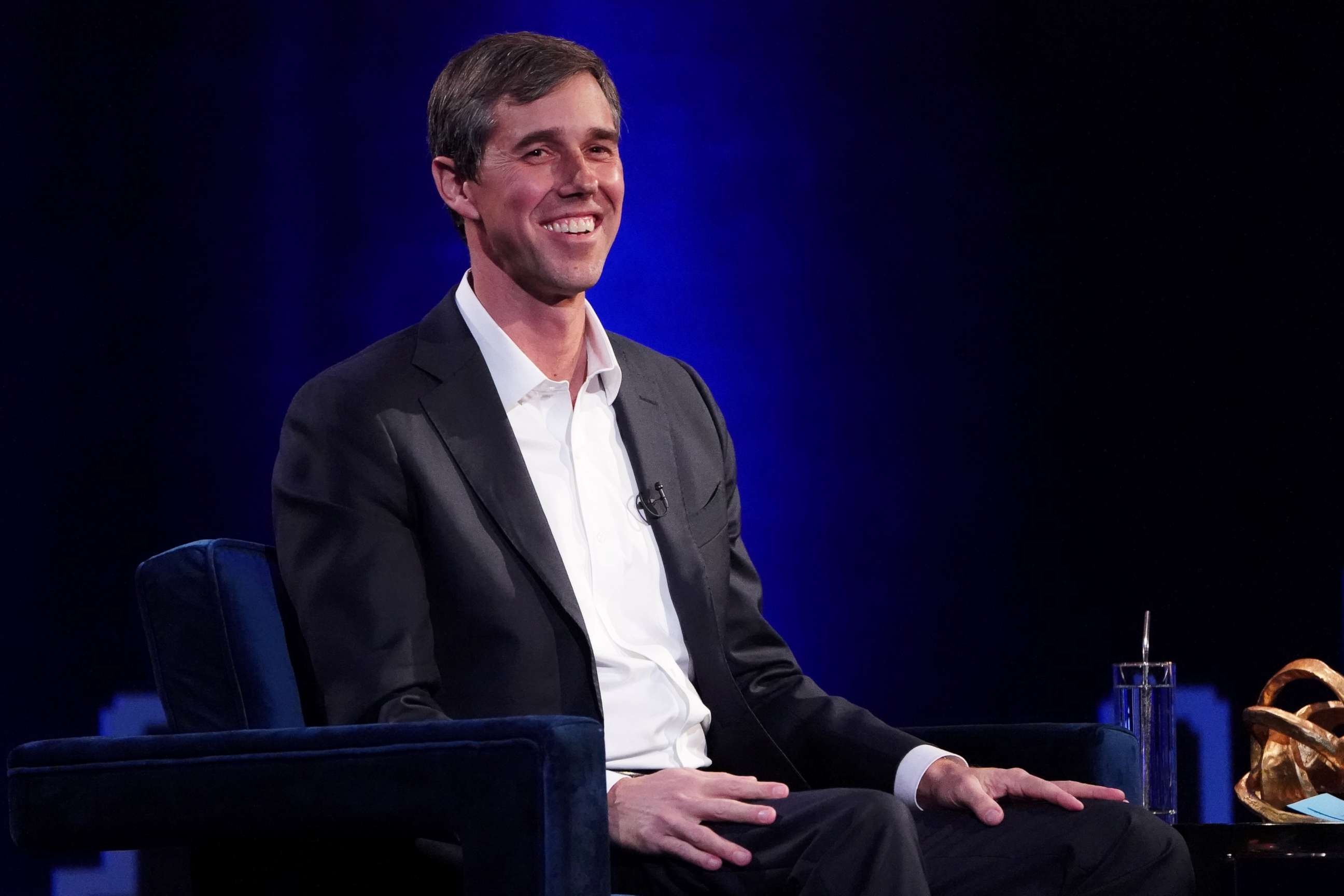 PHOTO: Beto O'Rourke speaks to Oprah Winfrey on stage during a taping of her TV show in the Manhattan borough of New York, New York, Feb. 5, 2019. 