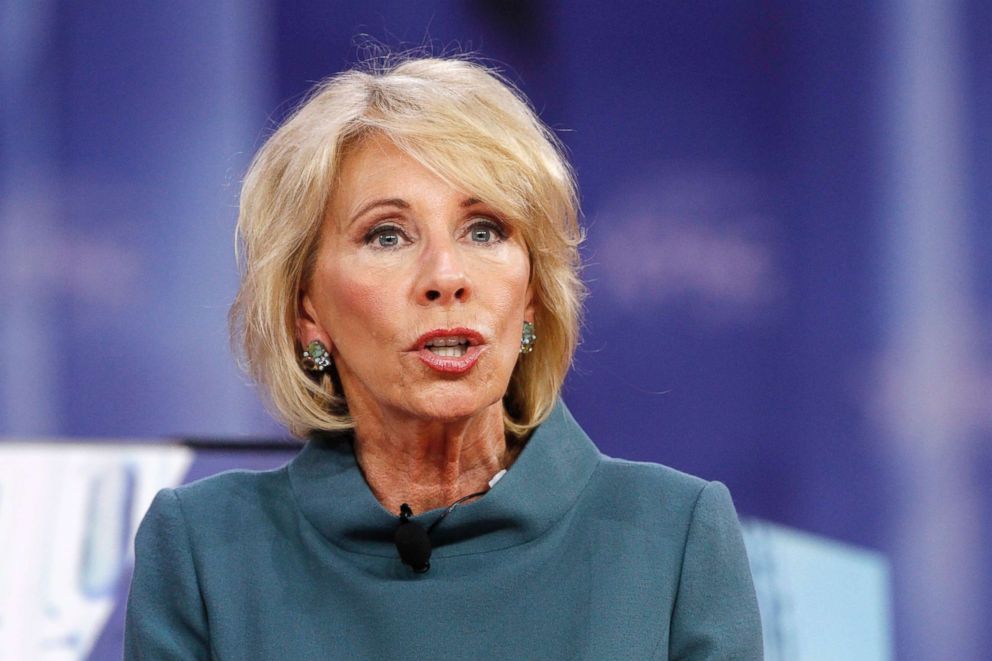 PHOTO: Education Secretary Betsy DeVos speaks during the Conservative Political Action Conference (CPAC), at National Harbor, Md.