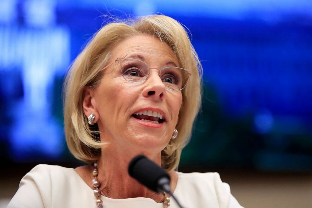 PHOTO: Education Secretary Betsy DeVos testifies before the House Education and Labor Committee on Capitol Hill in Washington, April 10, 2019.