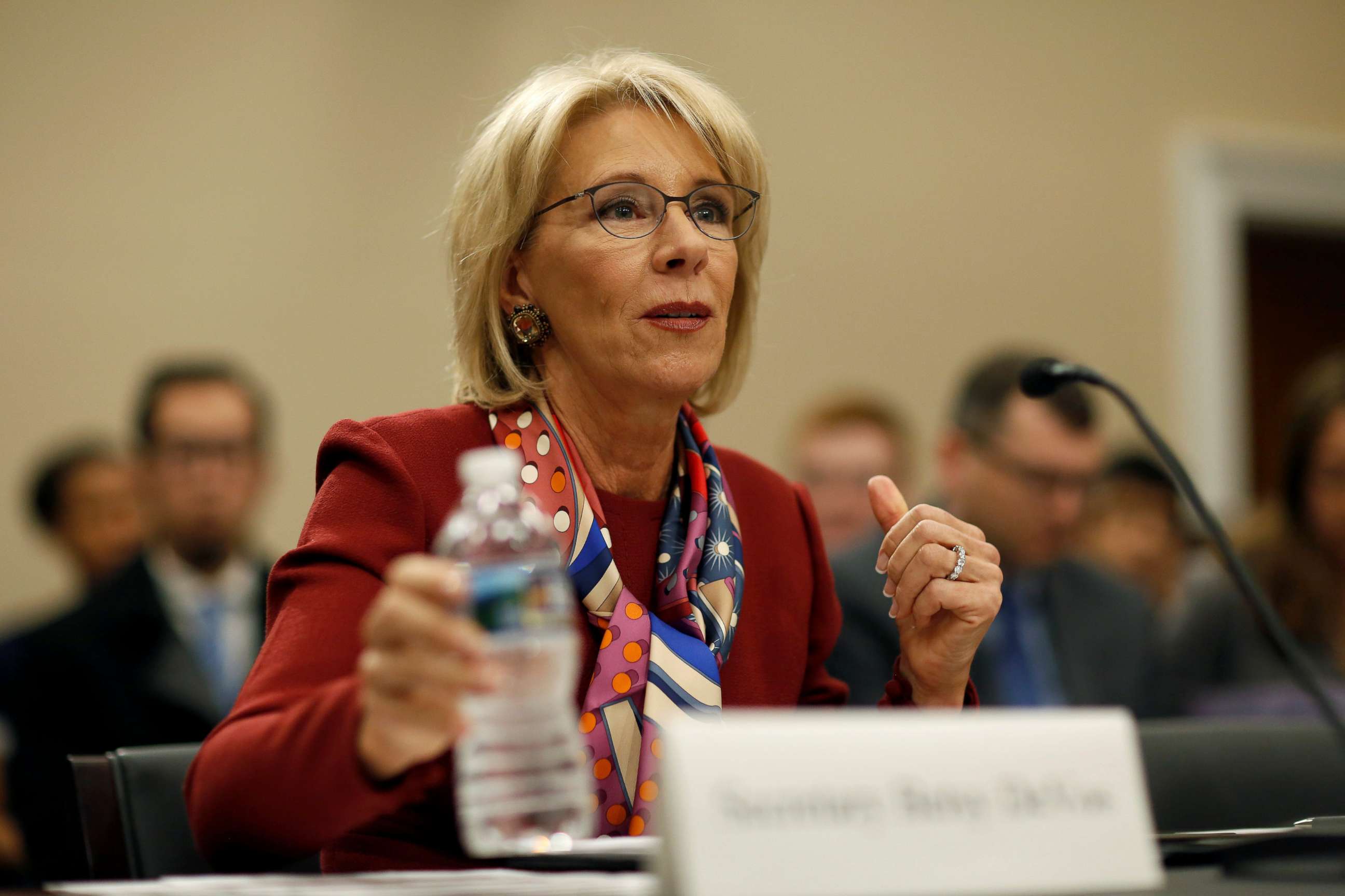 PHOTO: U.S. Secretary of Education Betsy DeVos testifies to the House Appropriations Labor, Health and Human Services, Education, and Related Agencies Subcommittee in Washington, March 20, 2018.     
