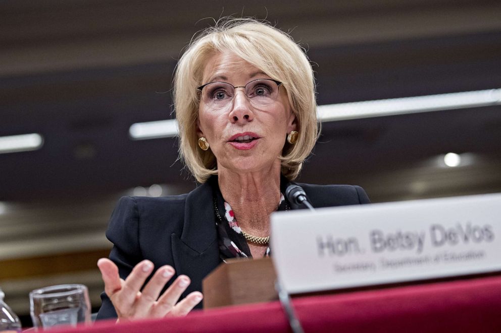 PHOTO: Secretary of Education Betsy DeVos speaks during a Senate Appropriations Subcommittee hearing in Washington, March 28, 2019.