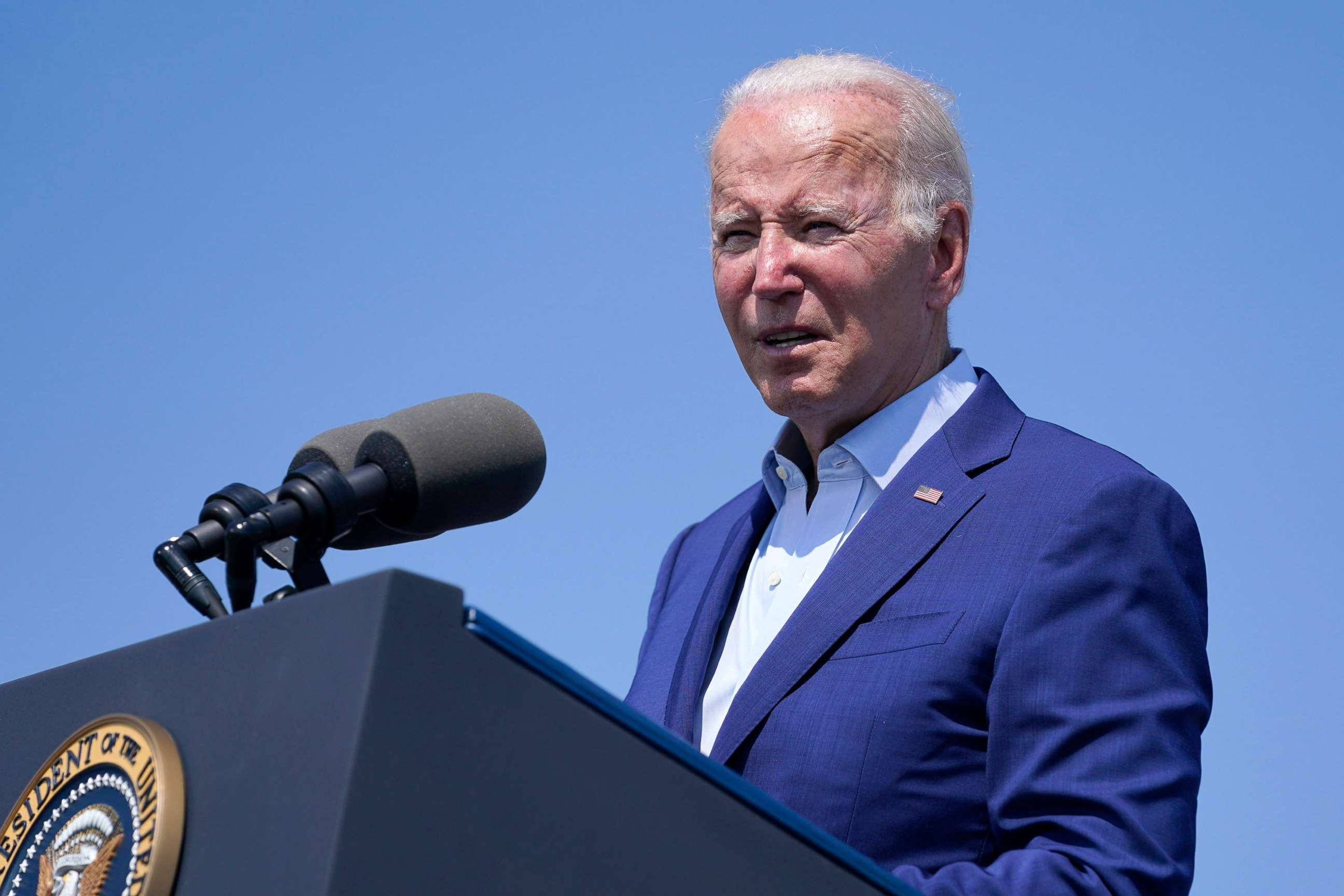 PHOTO: President Joe Biden speaks about climate change and clean energy at Brayton Power Station, July 20, 2022, in Somerset, Mass. 
