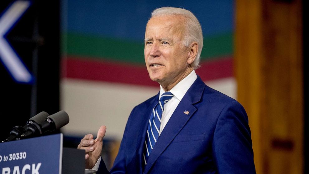PHOTO: Democratic presidential candidate former Vice President Joe Biden speaks at a campaign event at the Colonial Early Education Program at the Colwyck Training Center, Tuesday, July 21, 2020 in New Castle, Del.