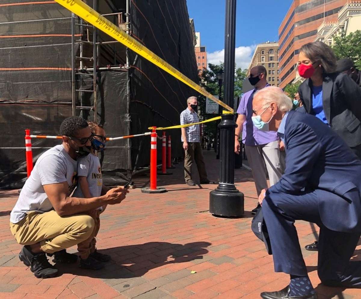 PHOTO: Democratic U.S. presidential candidate Joe Biden visits a site of the protest over the death of George Floyd in Minneapolis police custody, in Wilmington, Delaware, in this social media image courtesy of Joe Biden's presidential campaign.
