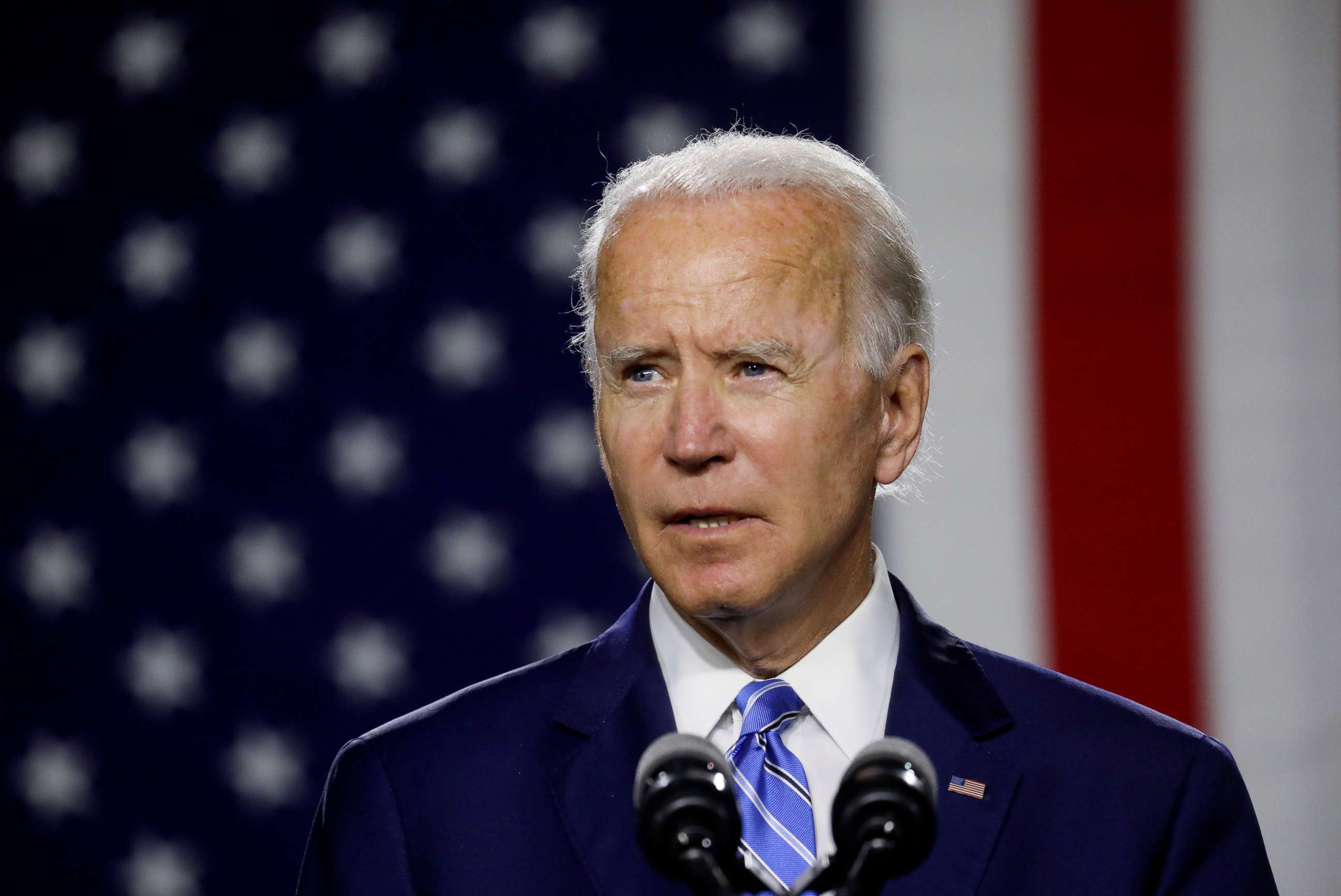 PHOTO: Joe Biden arrives to speak about modernizing infrastructure and his plans for tackling climate change during a campaign event in Wilmington, Delaware, July 14, 2020.