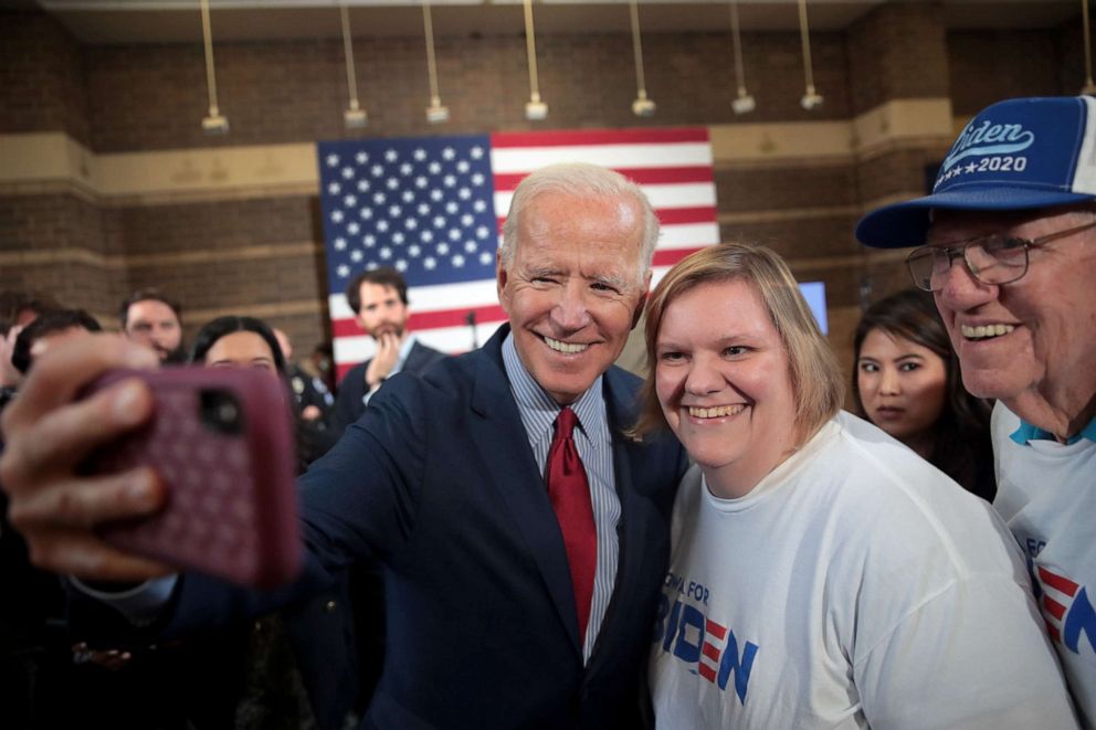 PHOTO: Democratic Presidential candidate former vice president Joe Biden greets guests during a campaign stop at the RiverCenter on October 16, 2019 in Davenport, Iowa.