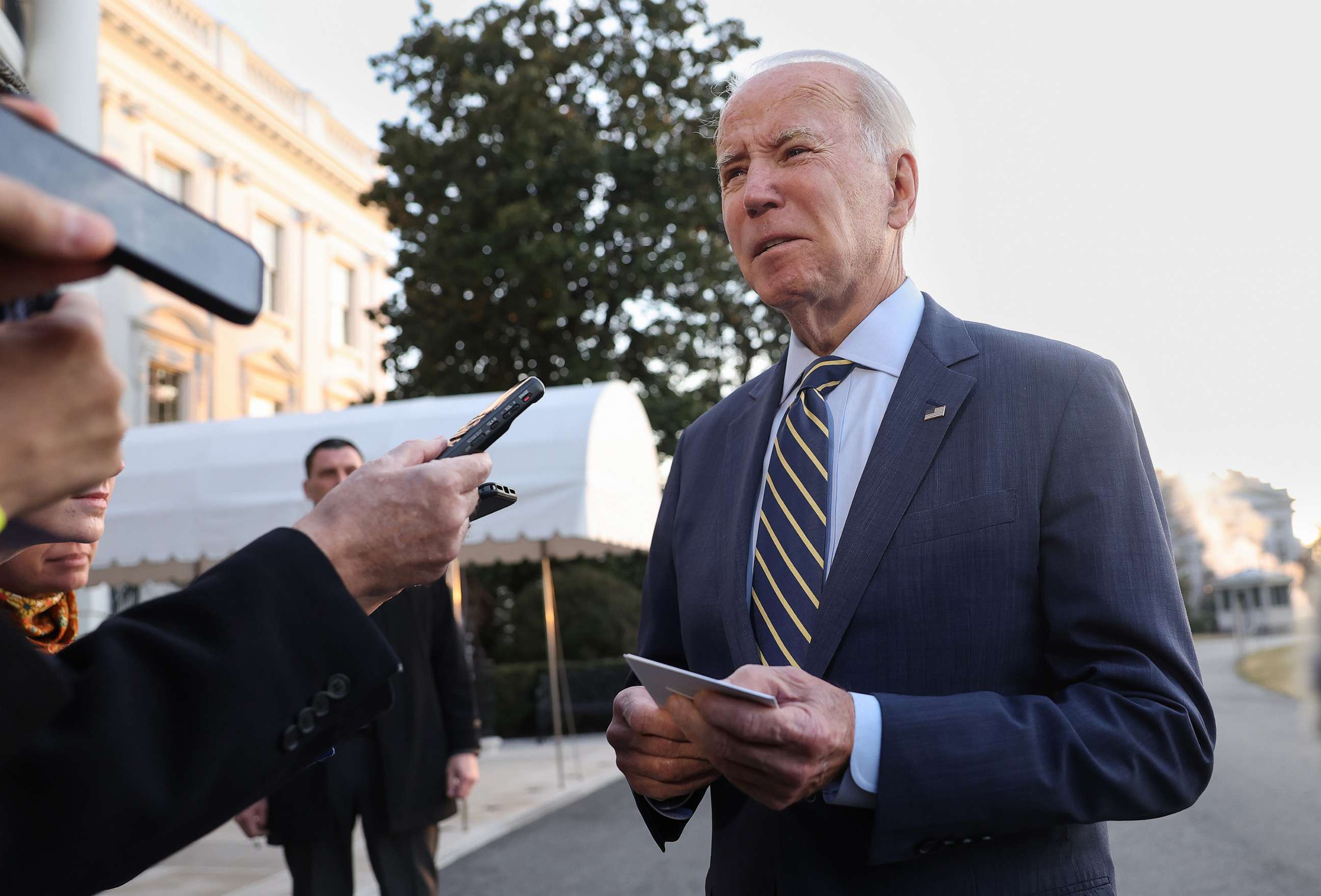 PHOTO: President Joe Biden speaks to reporters as he departs the White House on Jan. 11, 2023, in Washington, D.C.