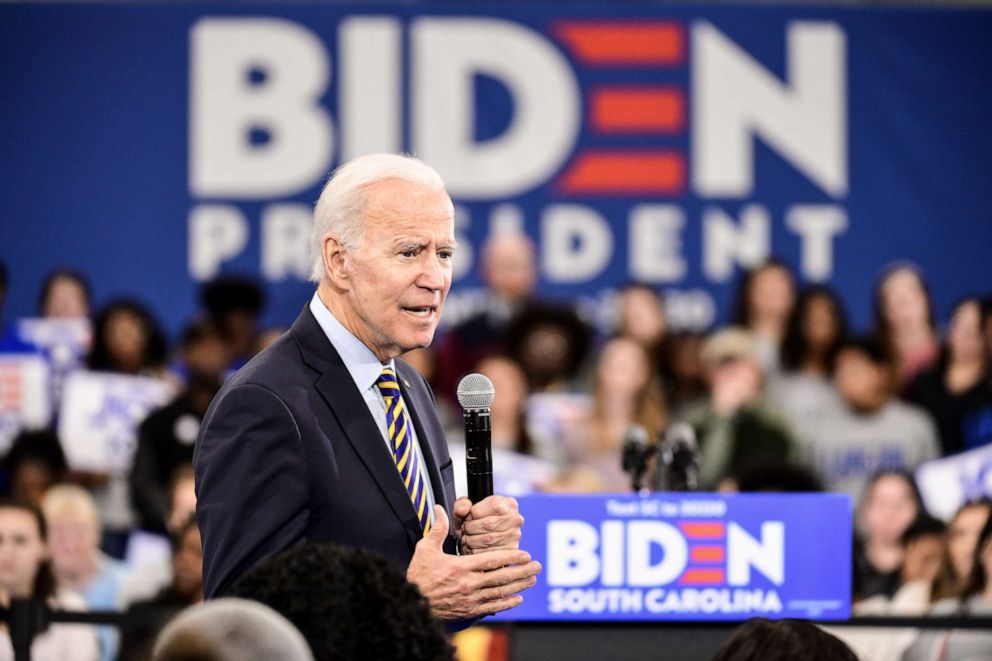 PHOTO: Democratic presidential candidate, former vice President Joe Biden speaks to the audience during a town hall on November 21, 2019 in Greenwood, South Carolina.