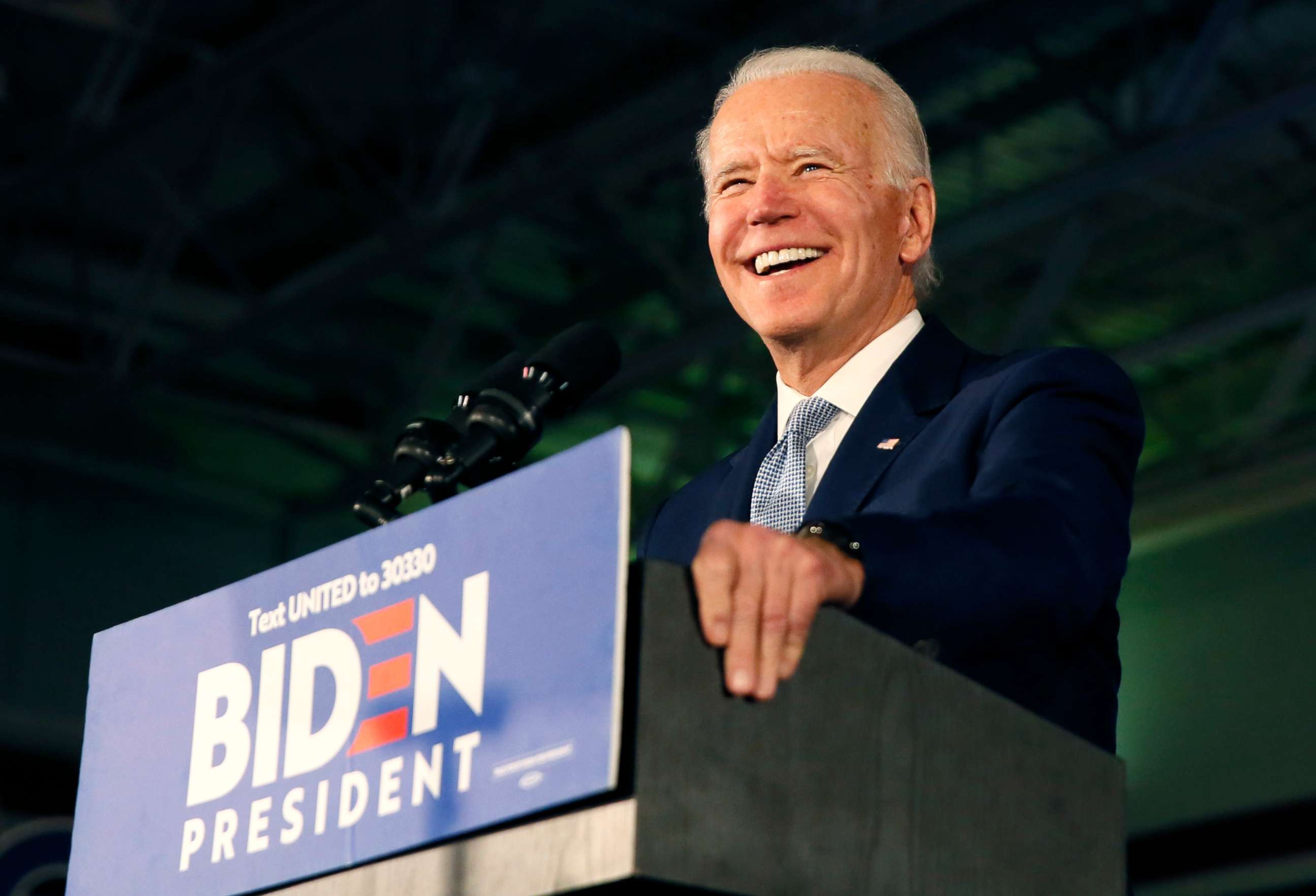 PHOTO: Democratic U.S. presidential candidate and former Vice President Joe Biden addresses supporters at his South Carolina primary night rally in Columbia, South Carolina, Feb. 29, 2020.
