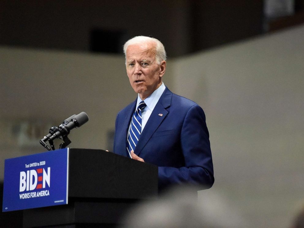 PHOTO: Democratic presidential candidate and former vice president Joe Biden speaks at a campaign event in Sumter, S.C, July 6, 2019.