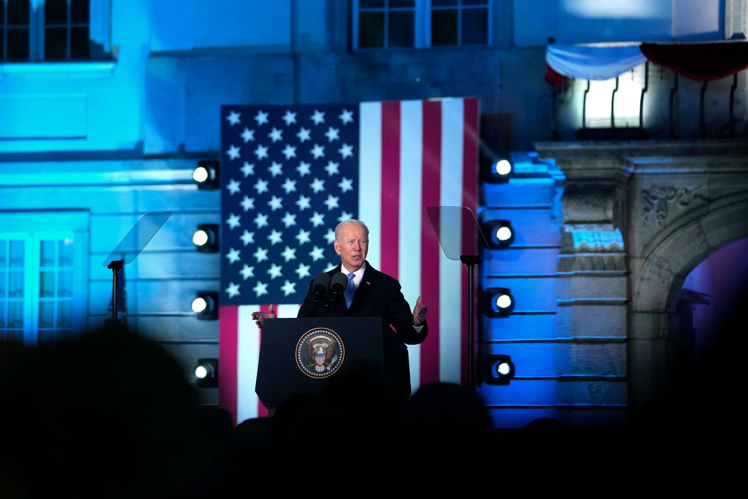 PHOTO: President Joe Biden delivers a speech at the Royal Castle in Warsaw, Poland, March 26, 2022. 