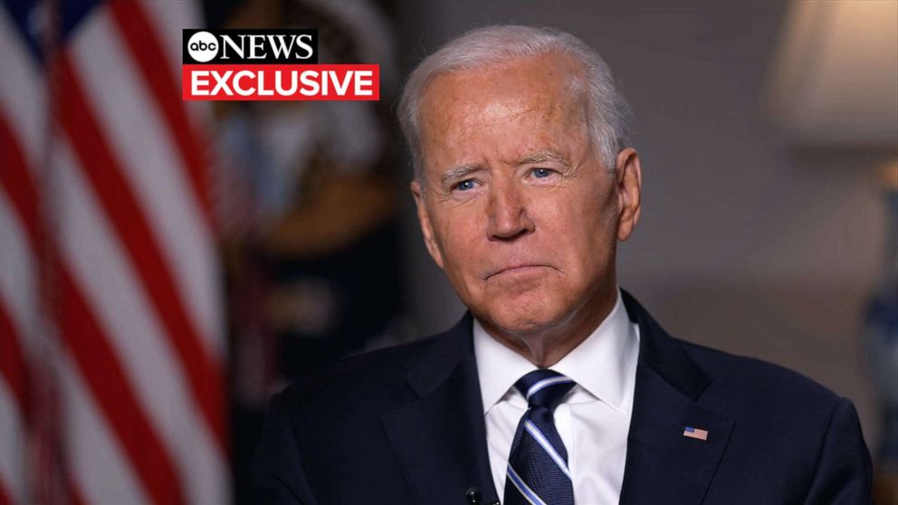 PHOTO: President Joe Biden speaks with ABC News’ George Stephanopoulos, Aug. 18, 2021, in Washington, D.C.