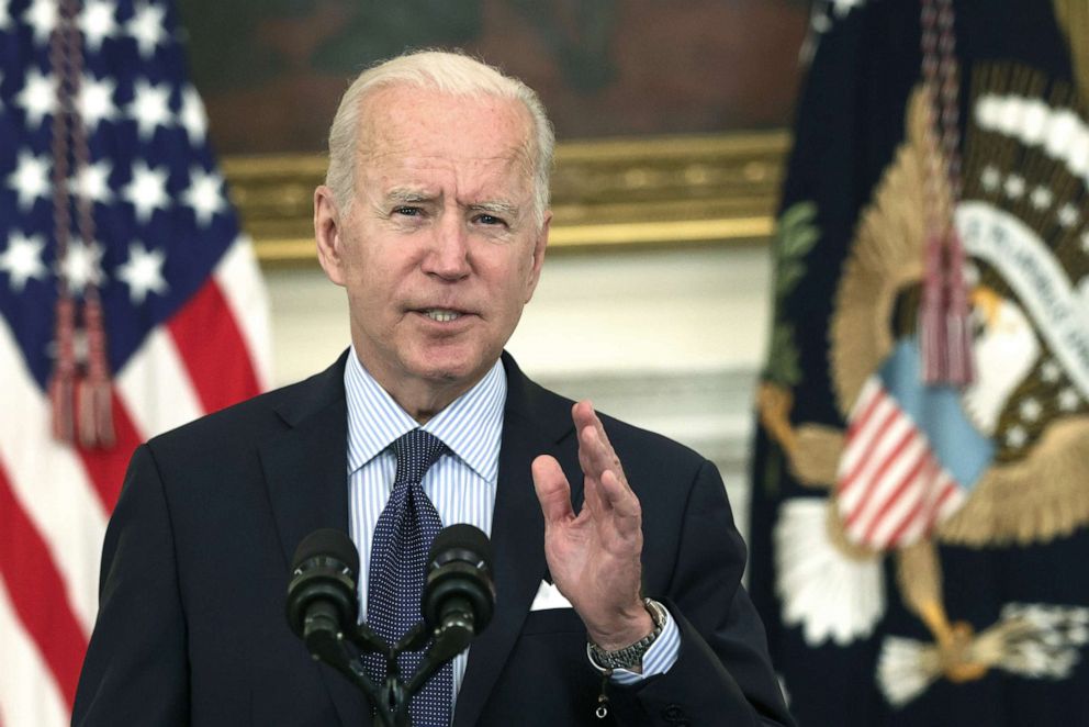 PHOTO: President Joe Biden delivers remarks on the COVID-19 response and the vaccination program during an event at the State Dining Room of the White House, May 4, 2021.