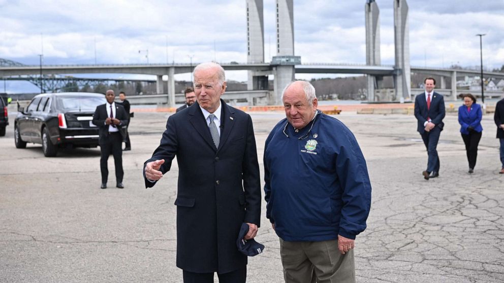 PHOTO: President Joe Biden tours the New Hampshire Port Authority in Portsmouth, N.H., April 19, 2022.