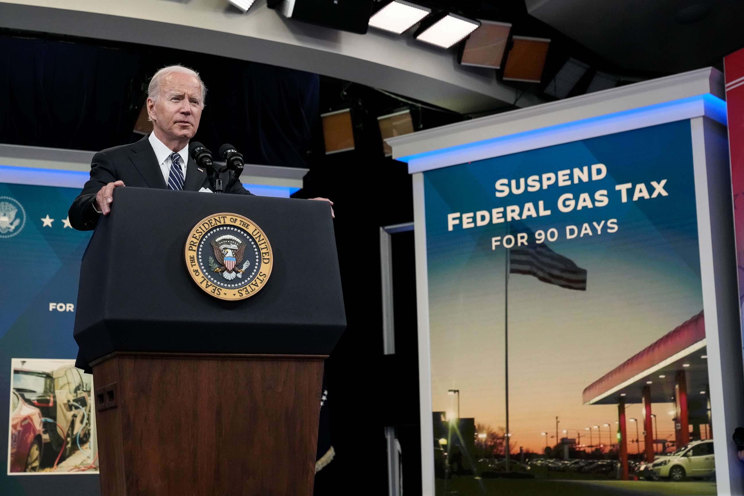 PHOTO: President Joe Biden speaks about gas prices in the South Court Auditorium at the White House campus, June 22, 2022.