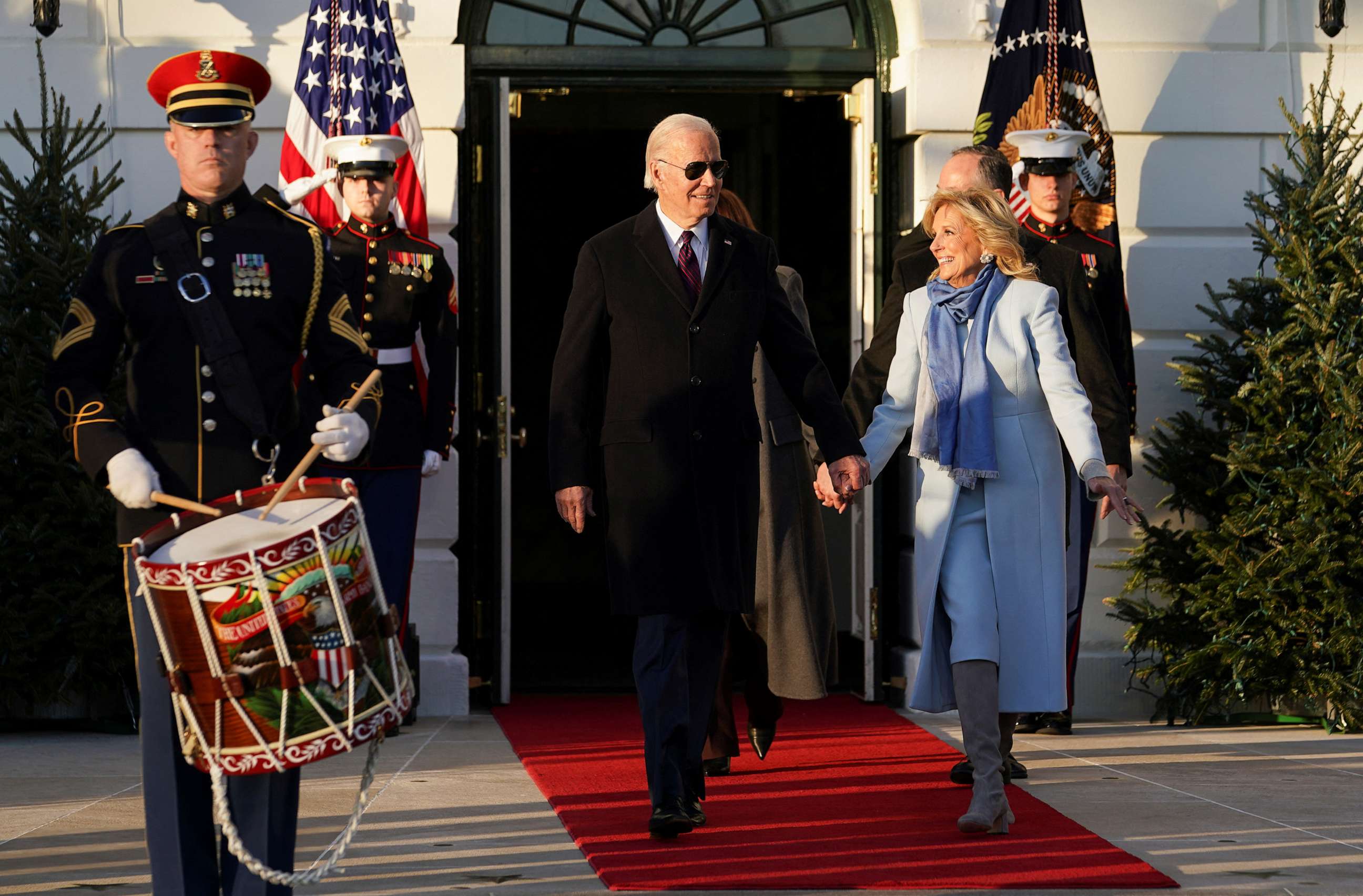 PHOTO: President Joe Biden and first lady Jill Biden arrive for the signing ceremony for the "Respect for Marriage Act," a landmark bill protecting same-sex marriage, on the South Lawn at the White House, Dec. 13, 2022.