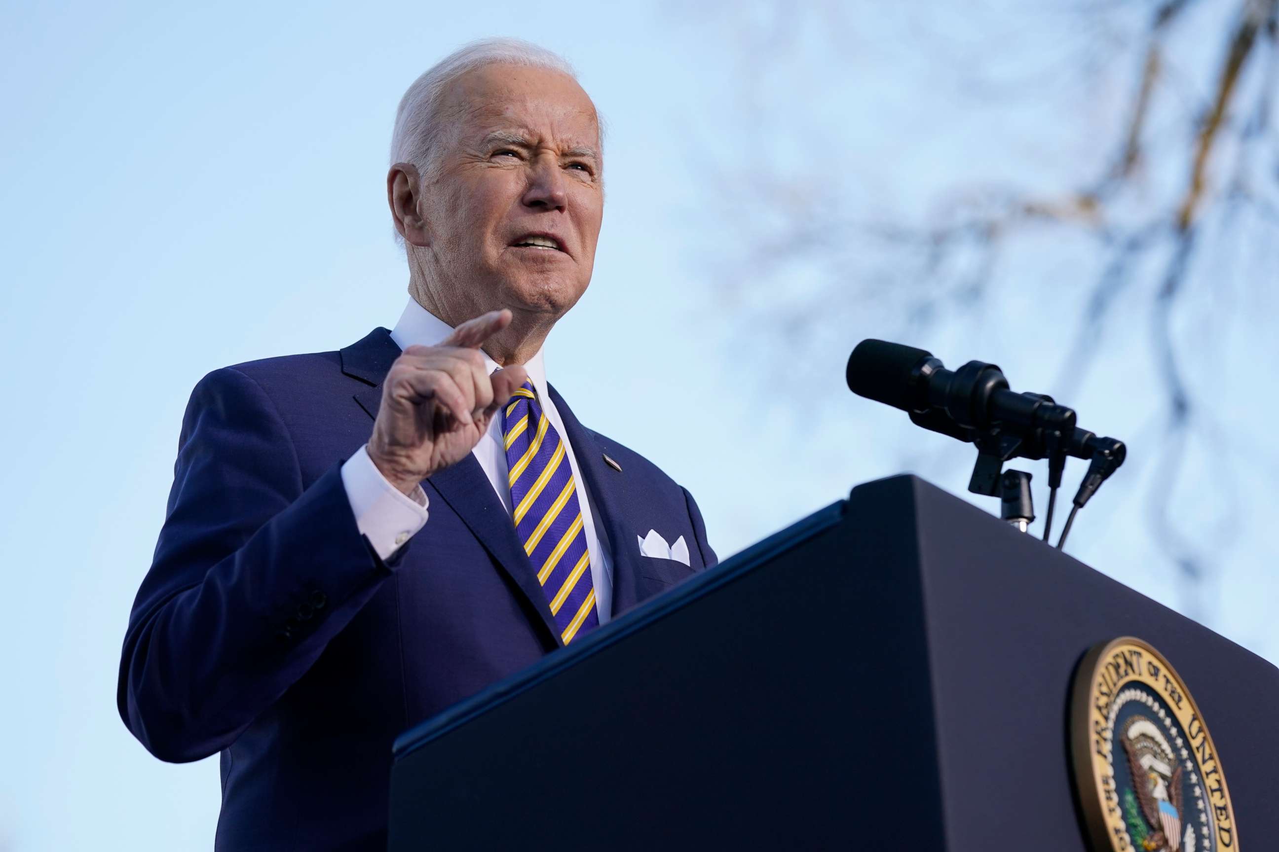 PHOTO: President Joe Biden speaks in support of changing the Senate filibuster rules that have stalled voting rights legislation, at Atlanta University Center Consortium, Jan. 11, 2022, in Atlanta.