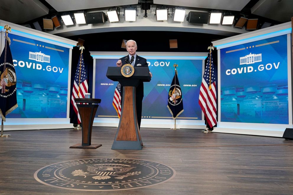 PHOTO: President Joe Biden speaks about status of the country's fight against COVID-19 in the South Court Auditorium on the White House campus, March 30, 2022.