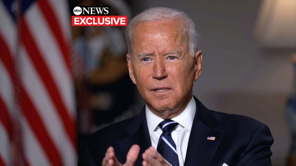 PHOTO: President Joe Biden speaks with ABC News' George Stephanopoulos, Aug. 18, 2021, in Washington, D.C.