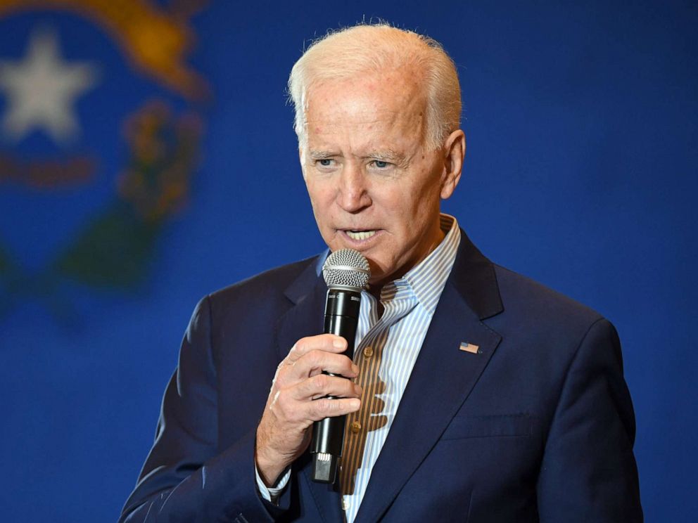 PHOTO: Democratic presidential candidate and former Vice President Joe Biden speaks at the International Union of Painters and Allied Trades District Council 16, May 7, 2019 in Henderson, Nev.