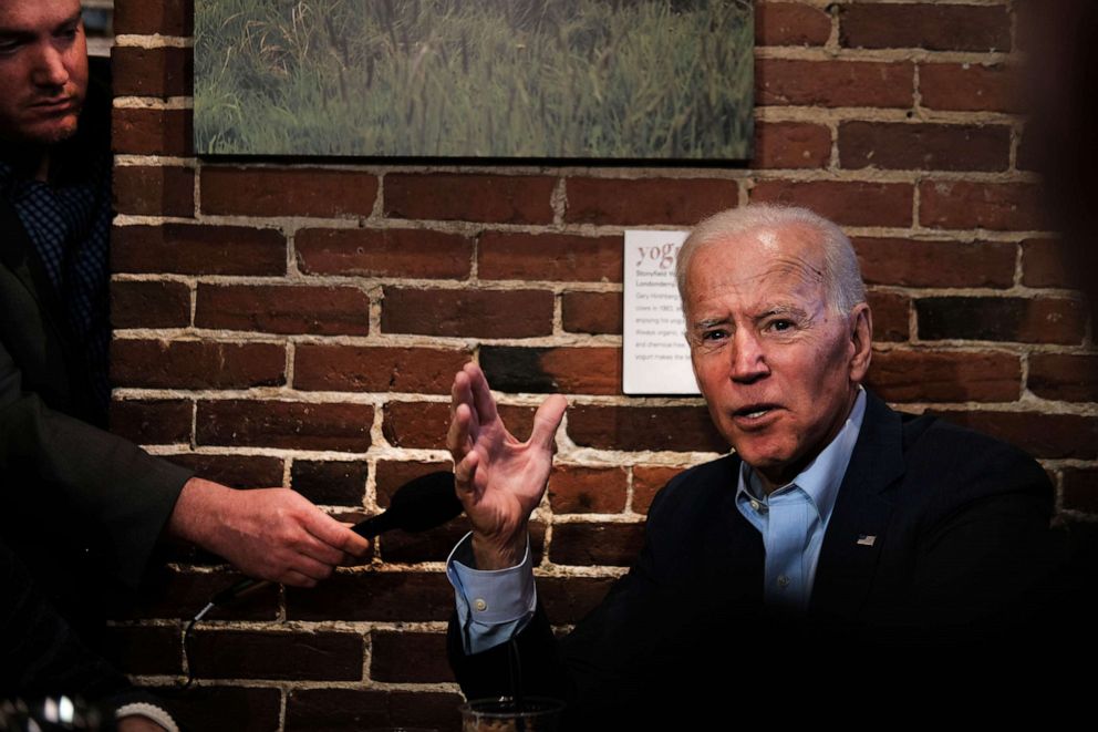 PHOTO: Former Vice President and Democratic Presidential candidate Joe Biden visits a coffee shop, May 14, 2019, in Concord, N.H.