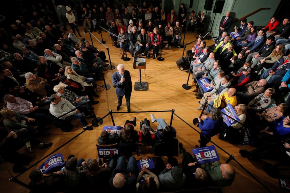 PHOTO: Democratic presidential candidate Joe Biden speaks during a campaign town hall meeting in Exeter, N.H., Dec. 30, 2019.