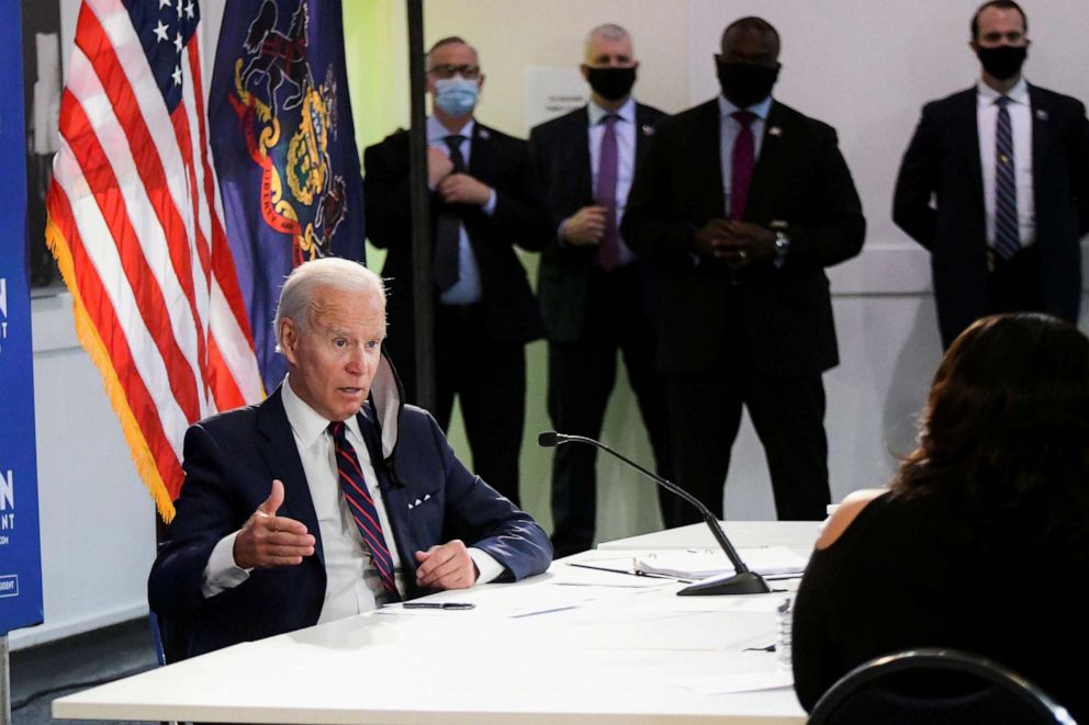 PHOTO: Democratic presidential candidate and former Vice President Joe Biden speaks at a campaign event devoted to the reopening of the U.S. economy during the coronavirus disease (COVID-19) pandemic in Philadelphia, June 11, 2020.  