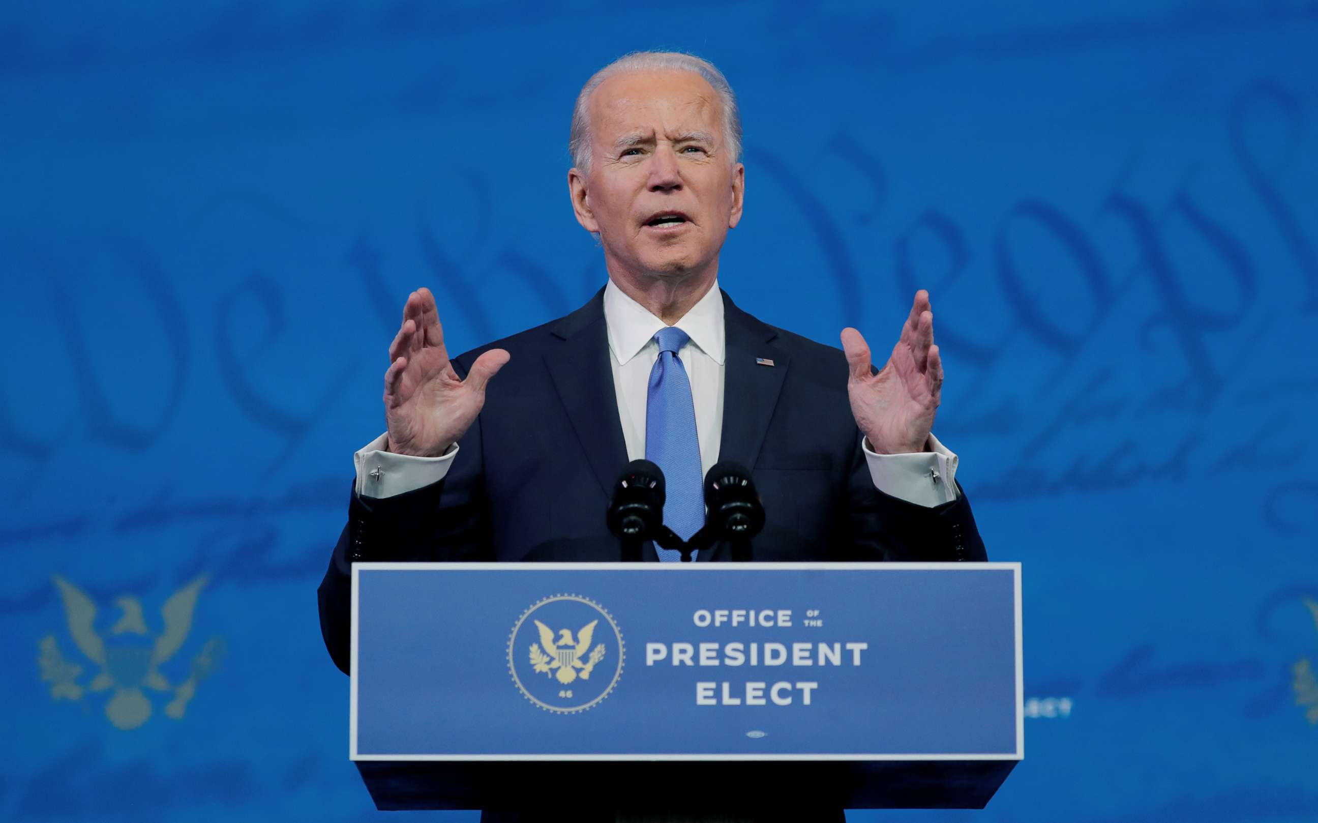 PHOTO: President-elect Joe Biden delivers a televised address to the nation, after the Electoral College formally confirmed his victory over President Donald Trump  in Wilmington, Del., Dec. 14, 2020. 