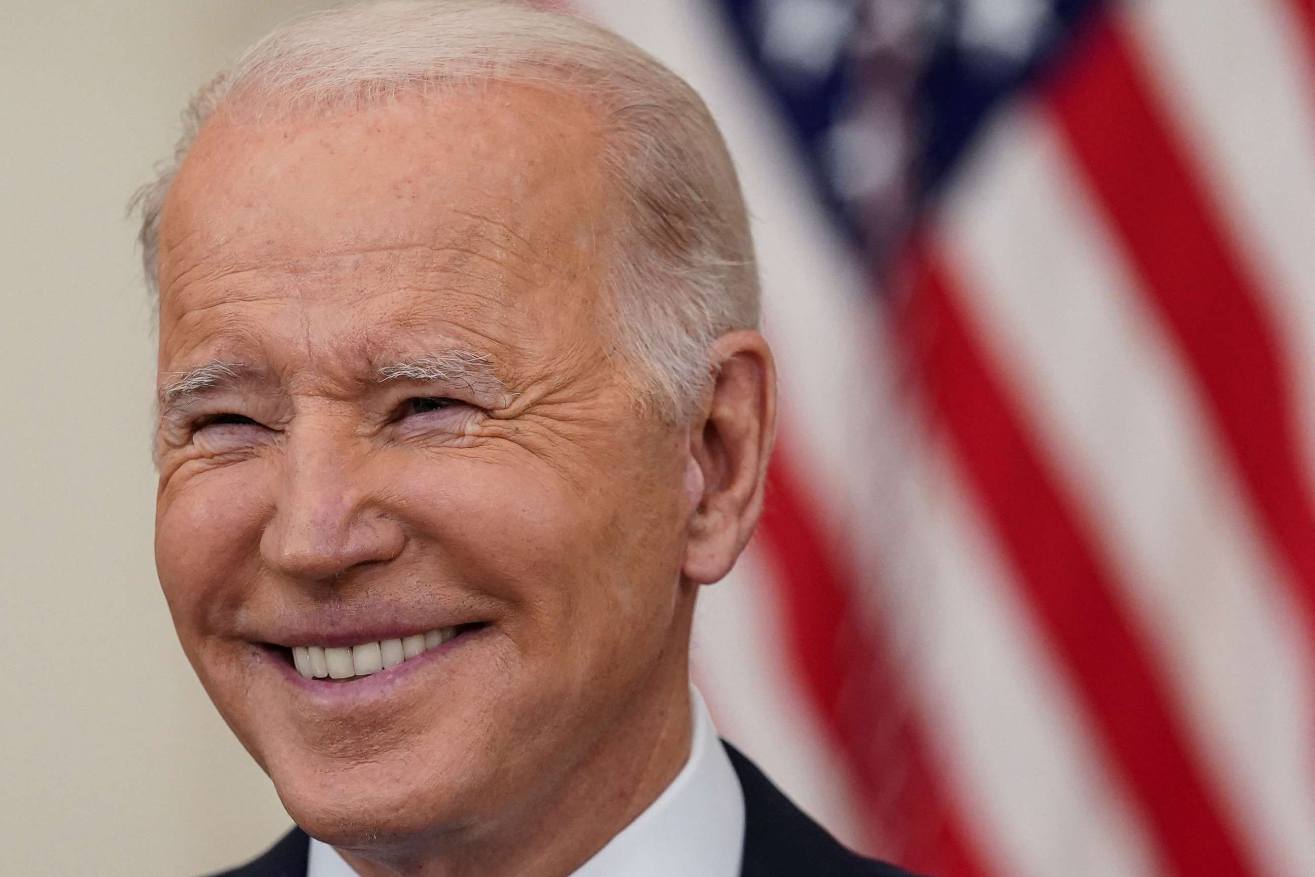 PHOTO: President Joe Biden reacts to questions about Supreme Court Justice Stephen Breyer after it was reported Breyer will retire at the end of the court's current term, as he hosts chief executives at the White House, Jan. 26, 2022. 