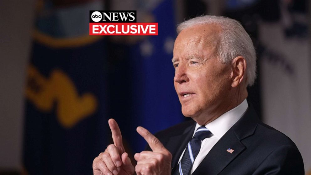 PHOTO: President Joe Biden speaks with ABC News’ George Stephanopoulos, Aug. 18, 2021, in Washington, D.C.