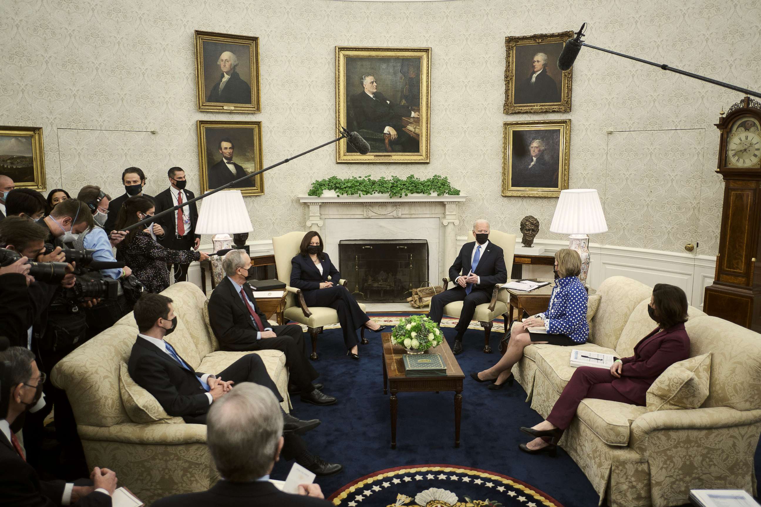 PHOTO: President Joe Biden makes a statement to the press during a meeting with a group of Republican senators in the Oval Office at the White House, May 13, 2021.