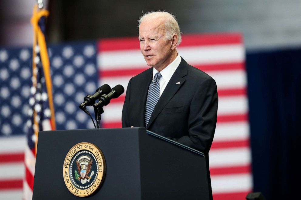 PHOTO: President Joe Biden delivers remarks on the bipartisan infrastructure law, April 19, 2022, in Portsmouth, N.H. 
