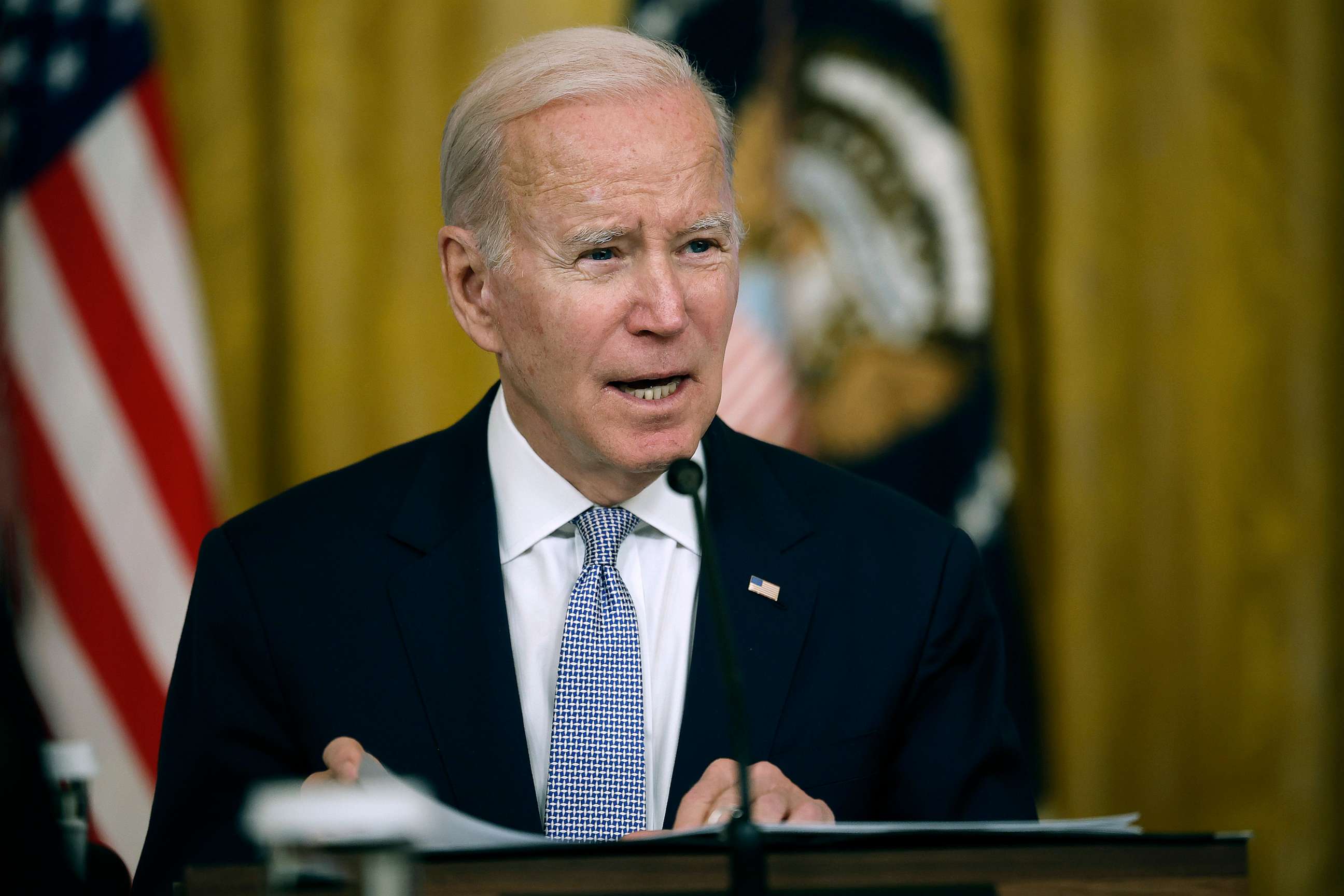 PHOTO: President Joe Biden delivers opening remarks during a meeting of the White House Competition Council in the East Room, Feb. 1, 2023.